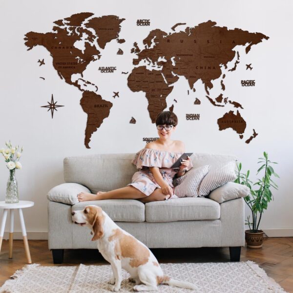Houten wereldkaart - Walnoot - Afbeelding 2