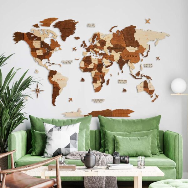 3D Houten wereldkaart - Multicolor - Afbeelding 2