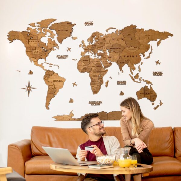3D Houten wereldkaart - Eiken - Afbeelding 2