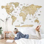 3D Houten wereldkaart - Natuurlijk