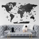 3D Houten wereldkaart - Zwart Hout