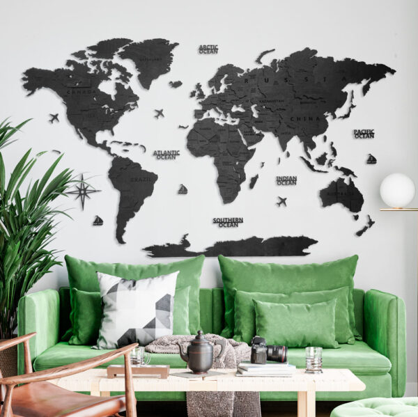 3D Houten wereldkaart - Zwart Hout - Afbeelding 8