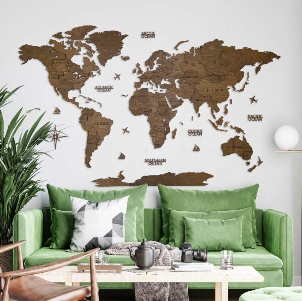 3D Houten wereldkaart - Walnoot - Afbeelding 8